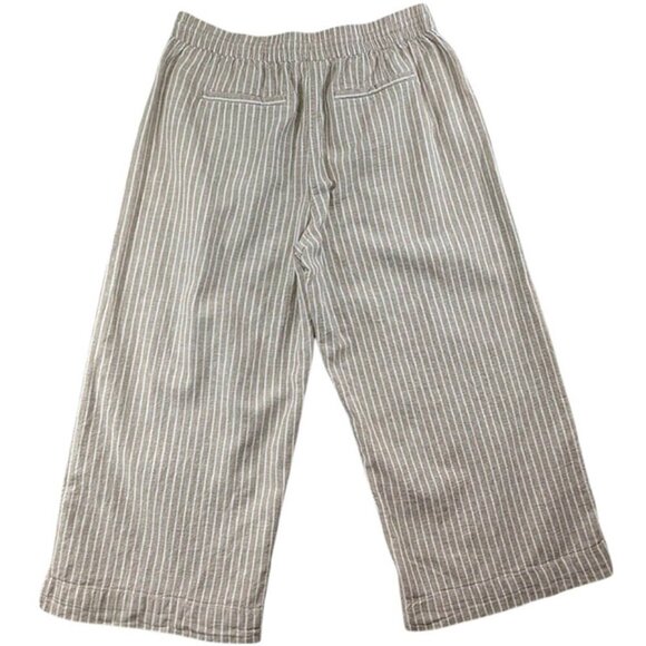 Beach Lunch Lounge Capri Pull On Womens Small Linen Blend Crop Tan Striped - Picture 2 of 11